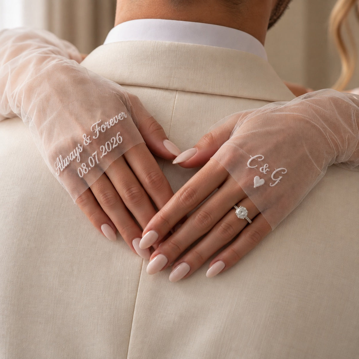 Personalized Tulle Bridal Gloves