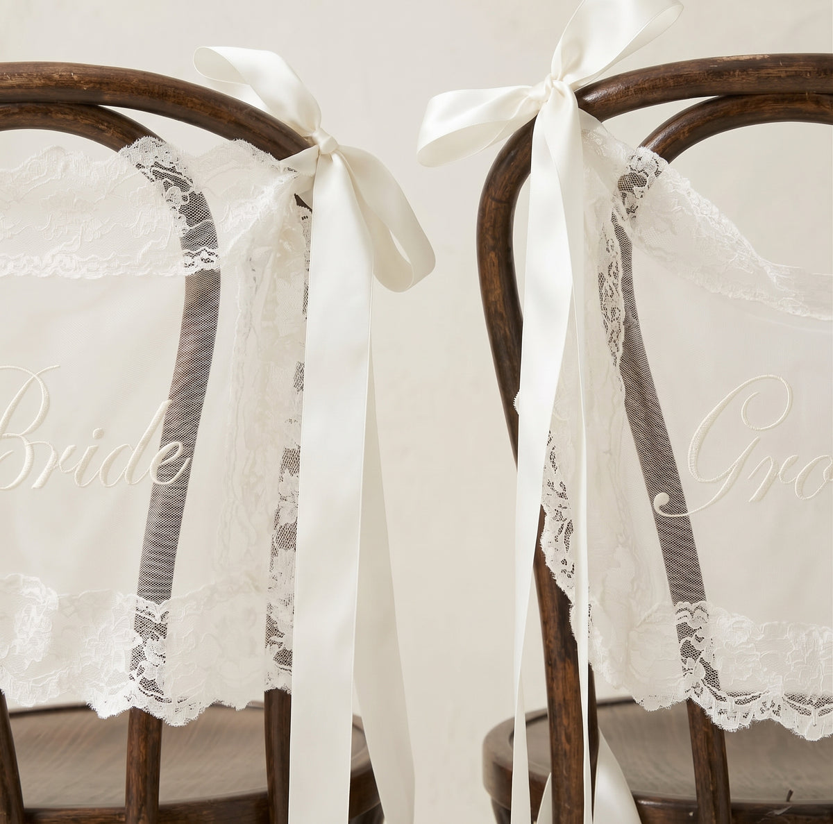Bride & Groom Lace Chair Signs - 2'li Set