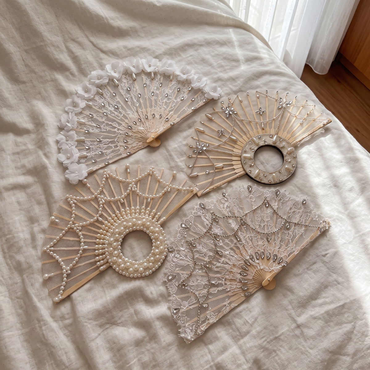 Pearl & Lace Bridal Fan