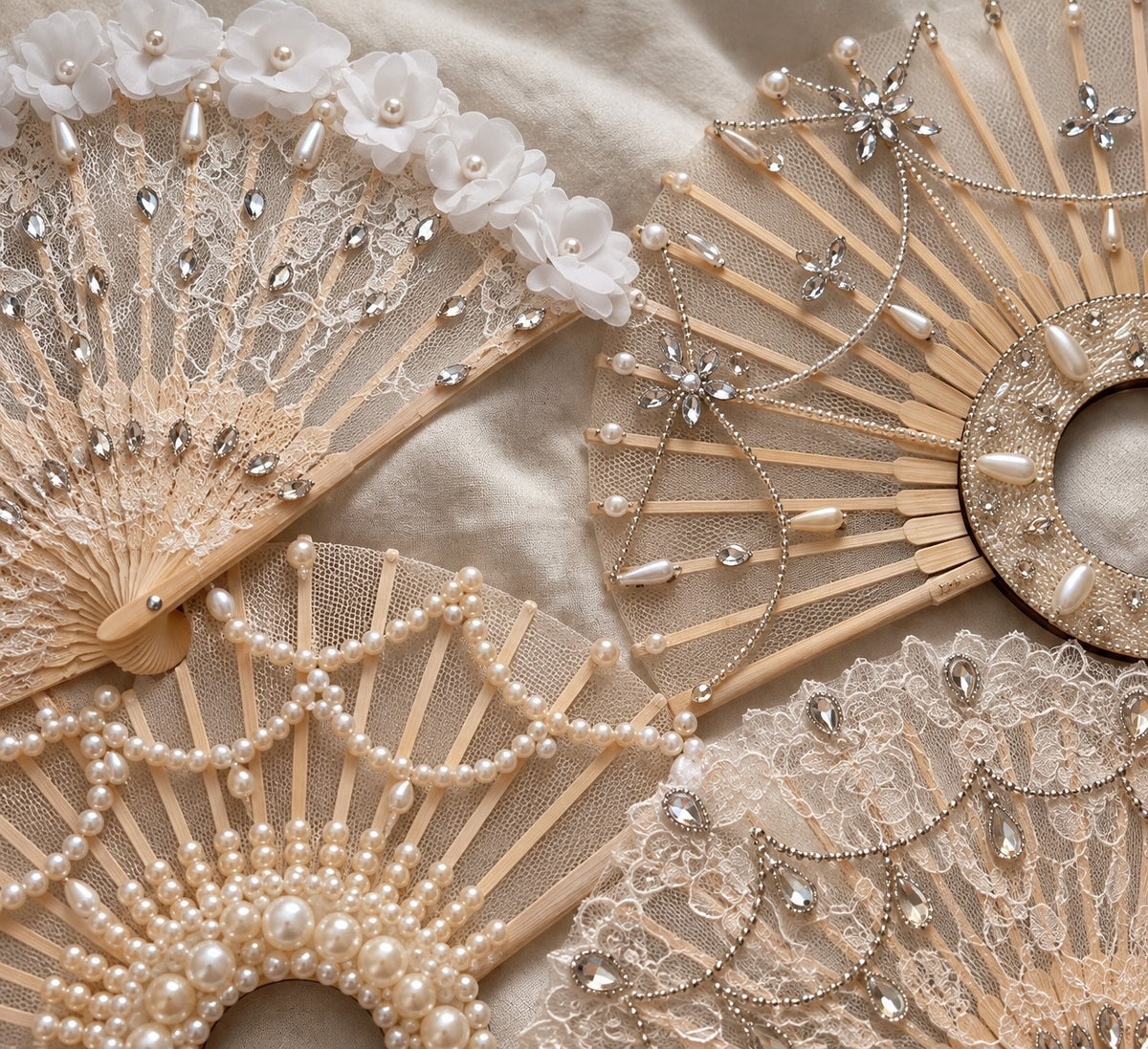 Pearl & Lace Bridal Fan